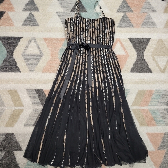 Sandra Darren Black and Brown Sheer Overlay Dress with Slip Liner Size 6 - Picture 1 of 8